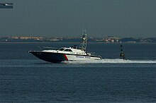 A Portuguese National Republican Guard Coastal Control Unit surveillance boat of the LVI type Barco da Brigada Fiscal.jpg