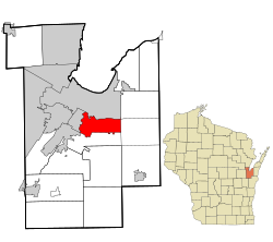 Location in Brown County and the state of Wisconsin.