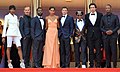 de G à D : Damaris Lewis, Jasper Pääkkönen, John David Washington, Laura Harrier, Topher Grace, Spike Lee, Adam Driver, Corey Hawkins