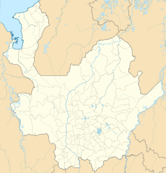 Mapa konturowa Antioquia, po lewej nieco u góry znajduje się punkt z opisem „Carepa”