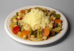 Fresh couscous with vegetables and chickpeas