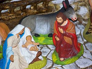 Maria, Jesus und Josef im Stall