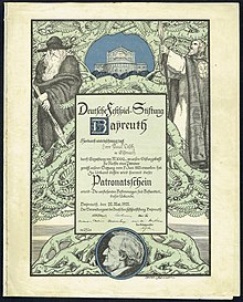 Patronage certificate for funding the Bayreuth festival, issued 22. May 1922 Deutsche Festspiel-Stiftung 1922.jpg