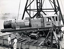 A 60 class locomotive being unloaded at Mombasa, Kenya, prior to entering service