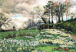 Aquarelle du jardin de Willmott par Alfred Parsons.