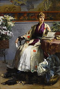 Femme lisant, huile sur toile vers 1880, collection privée