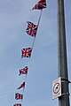 Small Union flags hanging in Comber, Northern Ireland. Northern Ireland has been part of the United Kingdom in its current form since 1921.