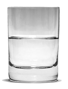 Half a glass of water, illustration of two different mental attitudes, optimism (half full) and pessimism (half empty) Glass Half Full bw 1.JPG