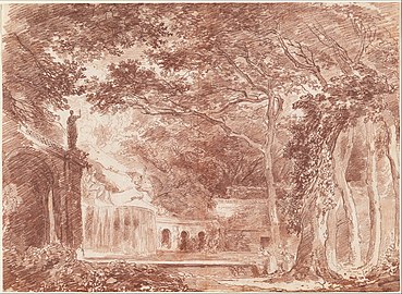 Bản vẽ đài phun nước bầu dục của Hubert Robert (1733–1808)