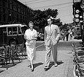 Isa Barzizza et son mari Carlo Alberto Chiesa, via Veneto à Rome, 1953