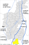 Lage der Gemeinde Langerringen im Landkreis Augsburg