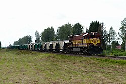 Freight train on the Tallinn–Narva railway in Irvala