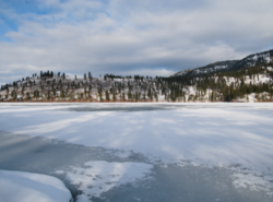 Looking across frozen Kalamalka Lake from Kaloya Regional Park