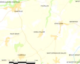 Mapa obce Ussel-d'Allier