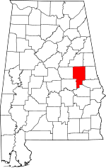 Map of Alabama highlighting Tallapoosa County