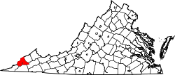 map of Virginia highlighting Wise County