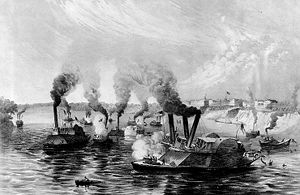 The Total Annihilation of the Rebel Fleet by the Federal Fleet under Commodore Davis (Lithograph)