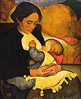 Onalik: Meri Genri emizish, oʻzining post-impressionistik uslubida, 1890- yil.