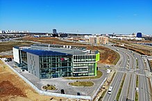 Aerial photograph of the building and roads on the right-hand side