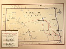 Northern Plains Overland Trails 1866-1877 map on display at the Fort Totten Historic Site