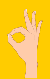 This gesture is accepted by Dutch people as meaning "brilliant", but varies greatly in other cultures around the world, and is ubiquitous in emoji culture. OK hand gesture.png