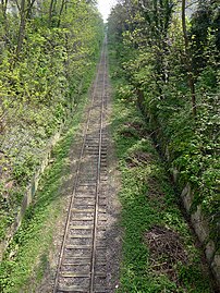 La rue franchit l'ancienne ligne de Petite Ceinture.