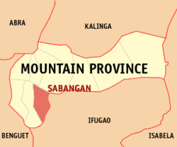 Mapa ng Mountain Province na nagpapakita sa lokasyon ng Sabangan.
