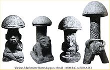 Mayan "mushroom stones" of Guatemala Psilocybe Mushrooms statues.jpg