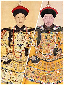 Qianlong Emperor of Qing (young in the left, old in the right), who enabled a series of military campaigns to re-expand the Chinese Empire. Qianlong when young and when old.jpg