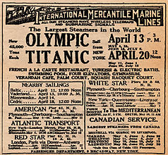 Display ad for Titanic's first but never made sailing from New York on 20 April 1912