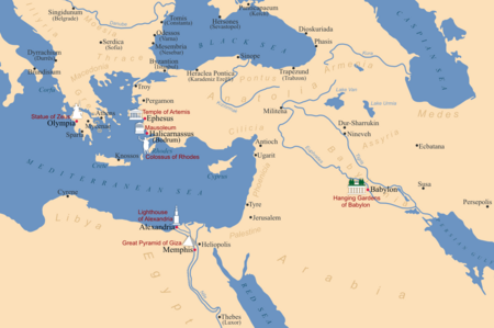 Ancient World  on Map Showing The Location Of The Seven Wonders Of The Ancient World