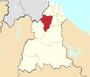Tanah Merah highlighted in Kelantan, Malaysia 丹那美拉县于吉兰丹州的位置