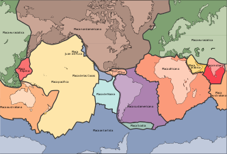 Occitan translation of a map of the world's 15 principal tectonic plates, version 1.