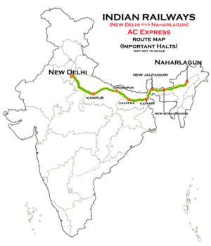 (New Delhi–Naharlagun) AC Express route map