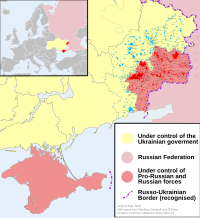 Russian and pro-Russian separatist control of Ukraine in April 2014 2014 Russo-ukrainian-conflict map.svg