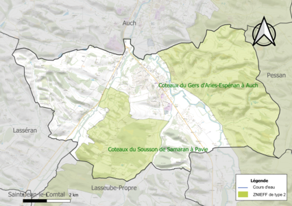 Carte des ZNIEFF de type 2 sur la commune.