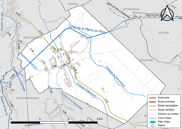 Carte en couleur présentant le réseau hydrographique de la commune