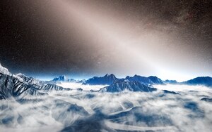 Artist's concept of a view from an exoplanet, with light from an extrasolar interplanetary dust cloud Artist's impression of bright exozodiacal light.tif