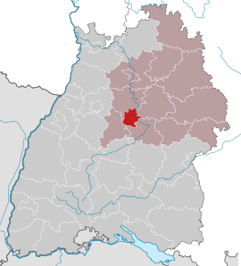 Poloha mesta Stuttgart v rámci spolkovej krajiny Bádensko-Württembersko