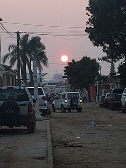 Sunset over a street in Quilamba Quiaxi