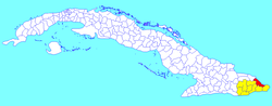 Baracoa municipality (red) within  Guantánamo Province (yellow) and Cuba