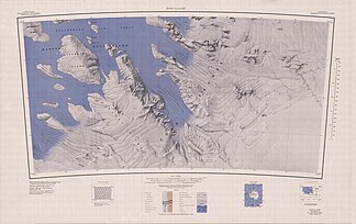Topografische Karte mit dem Hershey Ridge in den Ford Ranges (links der Mitte)
