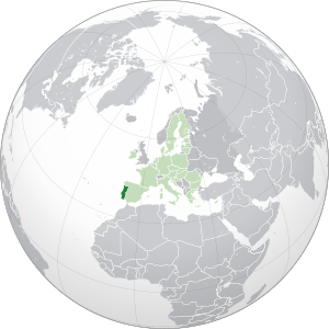 Расположение Португалии (тёмно-зелёный): — в Европе (светло-зелёный и тёмно-серый) — в Европейском союзе (светло-зелёный)