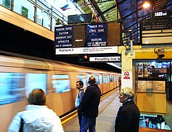 The next train indicators on the District line platforms