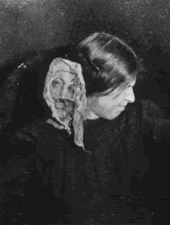 Eva Carriere with fake ectoplasm made from a news photo (1912) Ektoplasma.gif