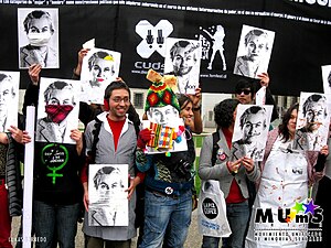 English: Posters of Gabriela Mistral in a LGBT...