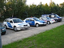Hungarian, Estonian, Dutch, and Polish police cars in 2003 Hungaria, Estonia, Dutch and Polish police cars together.JPG