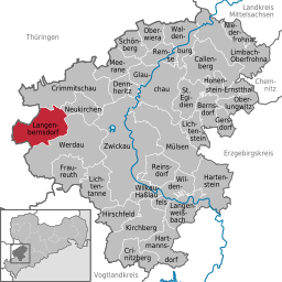 Läget för kommunen Langenbernsdorf i Landkreis Zwickau