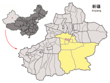Location of Yanqi within Xinjiang (China).png