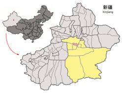 バインゴリン地区の中の焉耆県の位置